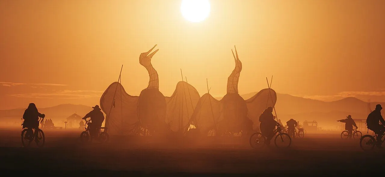 Art installation on the dusty Black Rock Desert playa