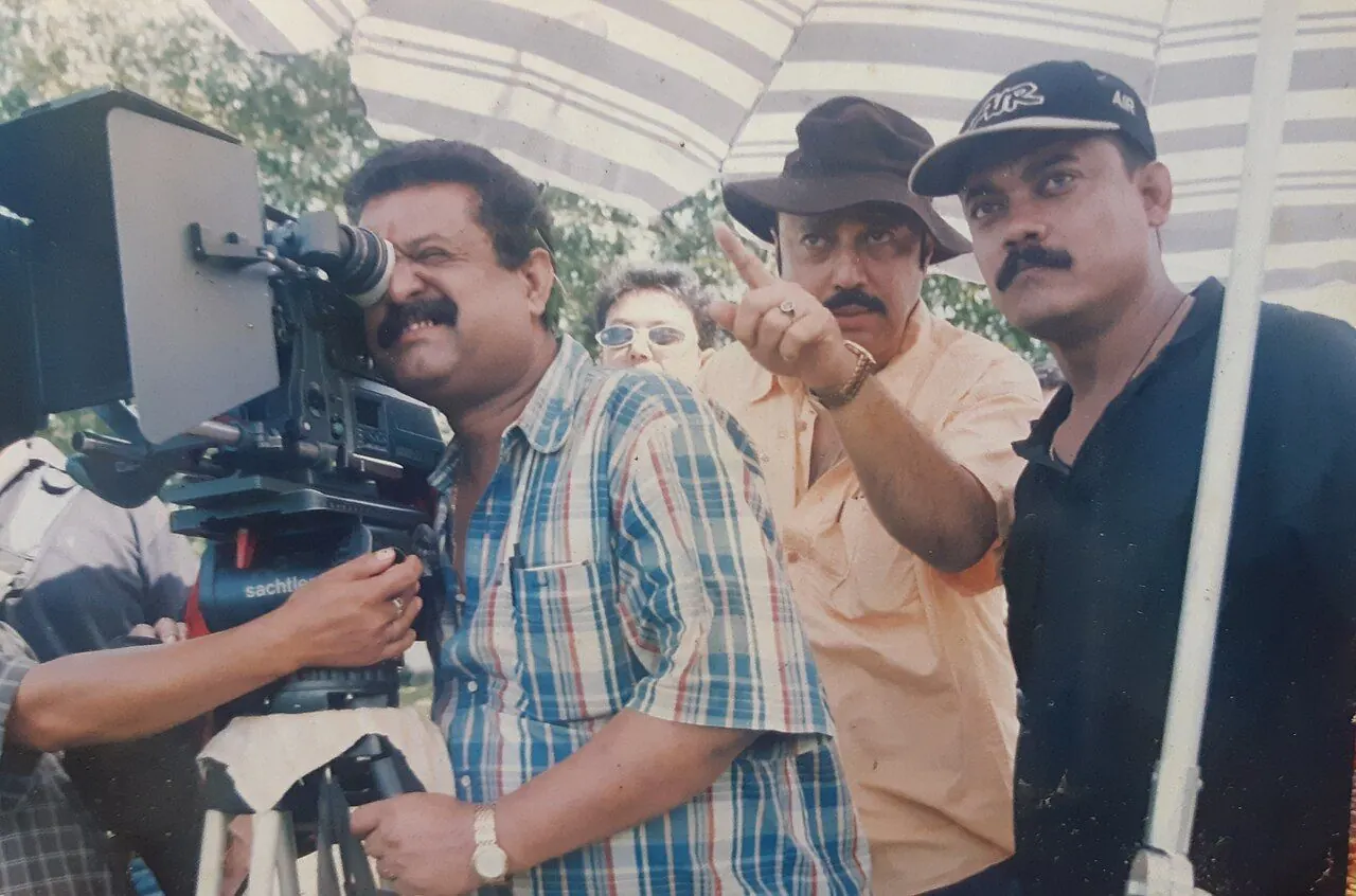 Small film crew shooting a scene with borrowed gear